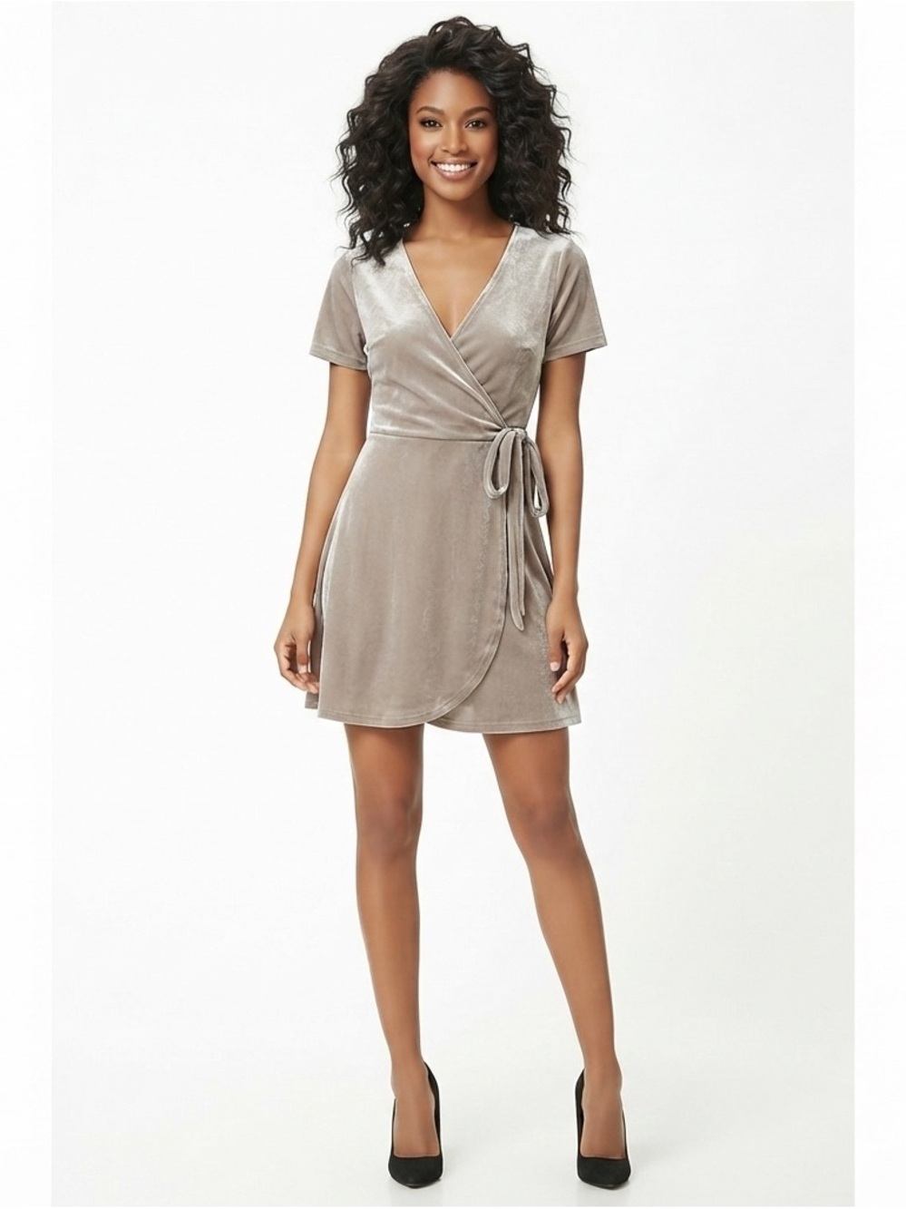 Forever 21 Taupe Gray Velvet Wrap Mini Dress